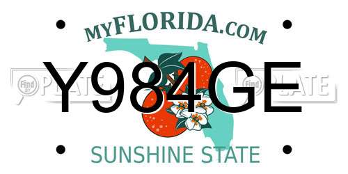 Y984GE Florida License Plate