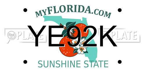 YE92K Florida License Plate