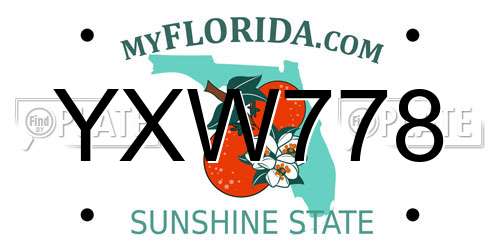YXW778 Florida License Plate