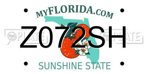 Z072SH Florida License Plate