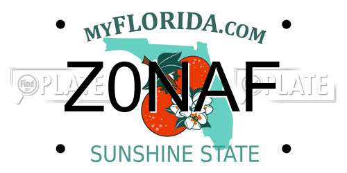 Z0NAF Florida License Plate