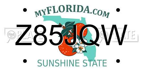 Z85JQW Florida License Plate