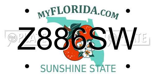 Z886SW Florida License Plate