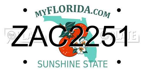 ZAC2251 Florida License Plate