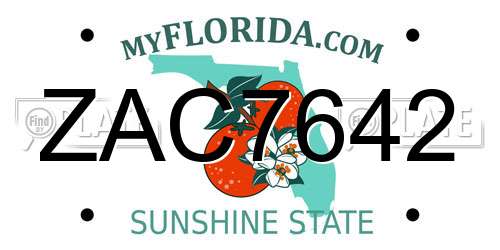 ZAC7642 Florida License Plate