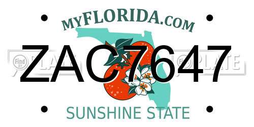ZAC7647 Florida License Plate