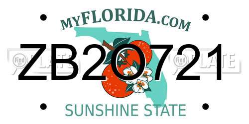 ZB2O721 Florida License Plate