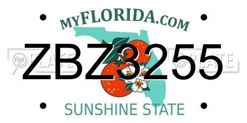 ZBZ3255 Florida License Plate