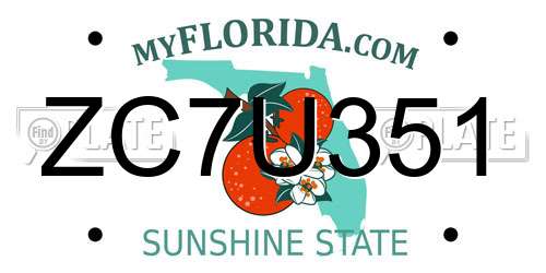 ZC7U351 Florida License Plate