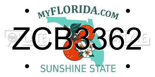 ZCB3362 Florida License Plate