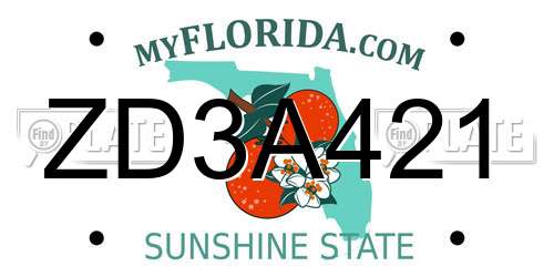 ZD3A421 Florida License Plate