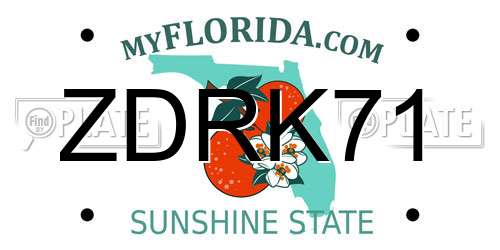ZDRK71 Florida License Plate