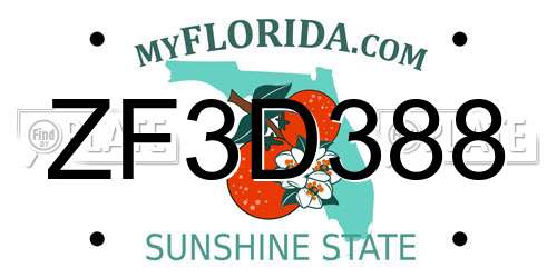 ZF3D388 Florida License Plate