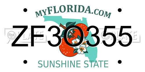 ZF3O355 Florida License Plate