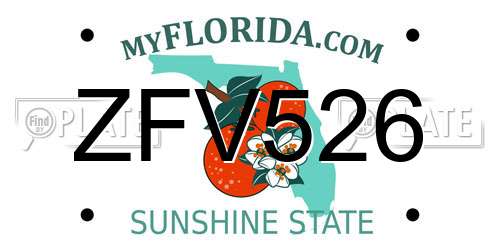 ZFV526 Florida License Plate