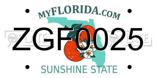 ZGF0025 Florida License Plate