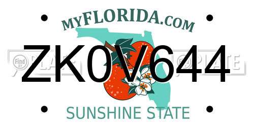 ZK0V644 Florida License Plate