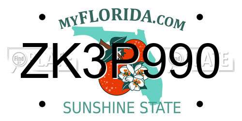 ZK3P990 Florida License Plate