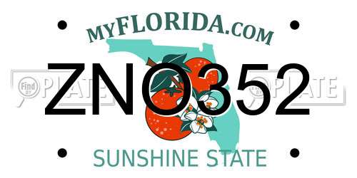 ZNO352 Florida License Plate