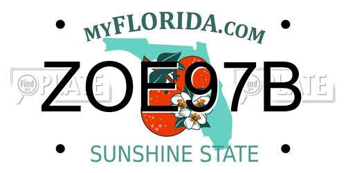 ZOE97B Florida License Plate
