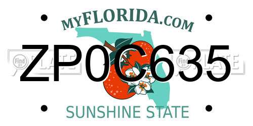 ZP0C635 Florida License Plate