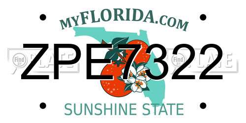 ZPE7322 Florida License Plate