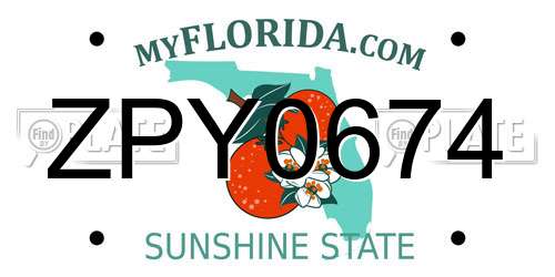 ZPY0674 Florida License Plate