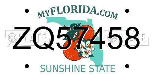 ZQ57458 Florida License Plate