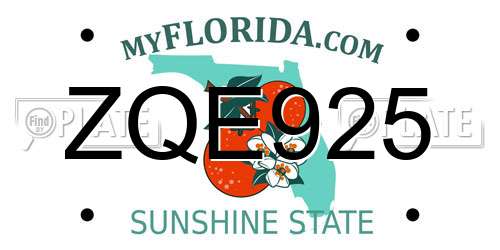 ZQE925 Florida License Plate