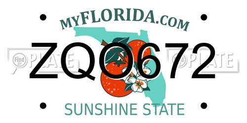 ZQO672 Florida License Plate