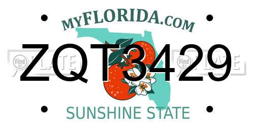 ZQT3429 Florida License Plate