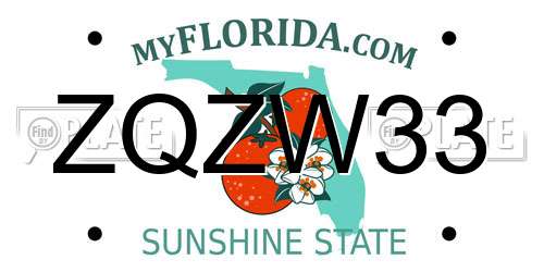 ZQZW33 Florida License Plate
