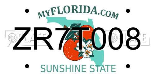 ZR7T008 Florida License Plate