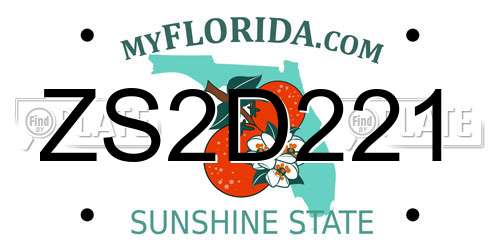 ZS2D221 Florida License Plate