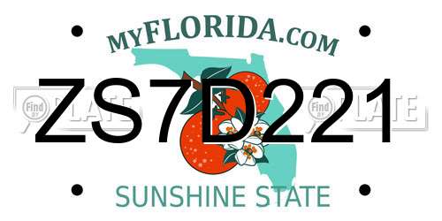 ZS7D221 Florida License Plate