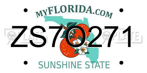 ZS7O271 Florida License Plate
