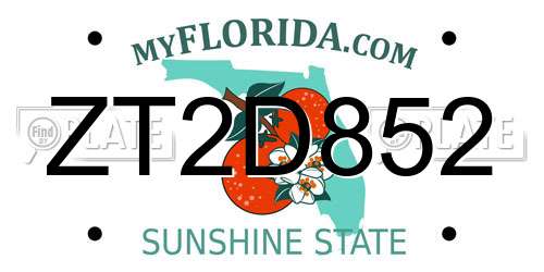 ZT2D852 Florida License Plate