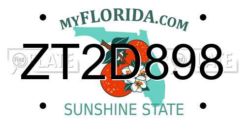 ZT2D898 Florida License Plate