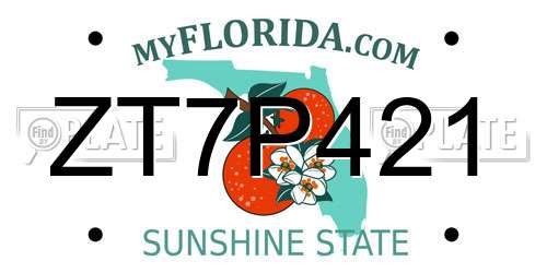 ZT7P421 Florida License Plate