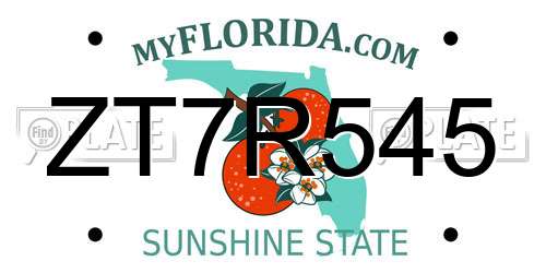 ZT7R545 Florida License Plate