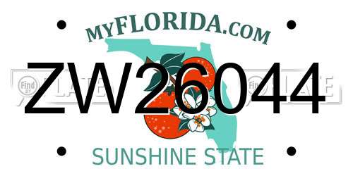 ZW26044 Florida License Plate