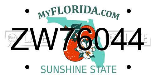 ZW76044 Florida License Plate