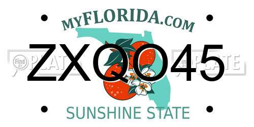ZXQO45 Florida License Plate