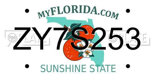 ZY7S253 Florida License Plate