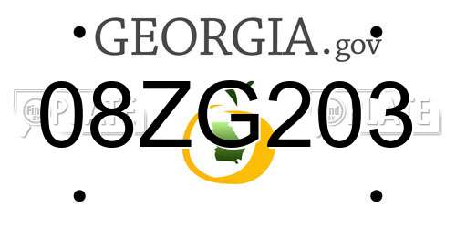 08ZG203 Georgia License Plate