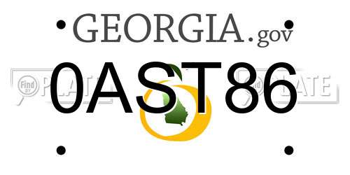 0AST86 Georgia License Plate