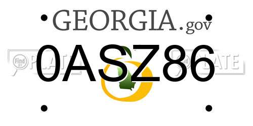 0ASZ86 Georgia License Plate