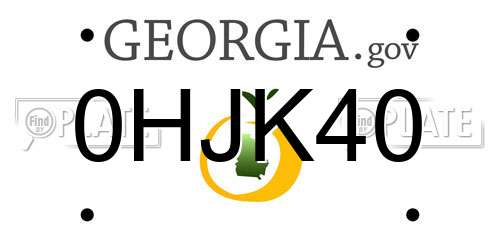 0HJK40 Georgia License Plate
