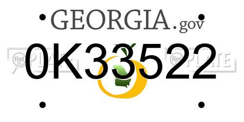 0K33522 Georgia License Plate