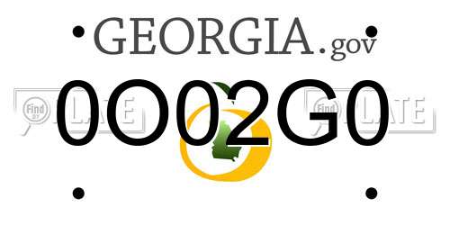 0O02G0 Georgia License Plate